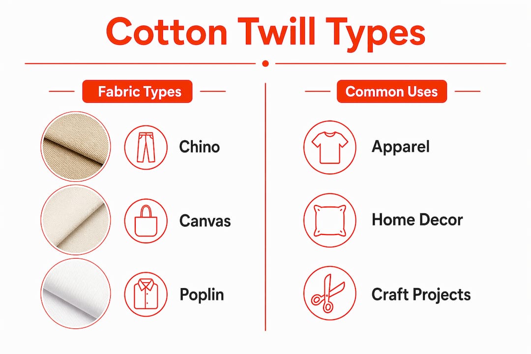 Infographic comparing cotton twill types and uses