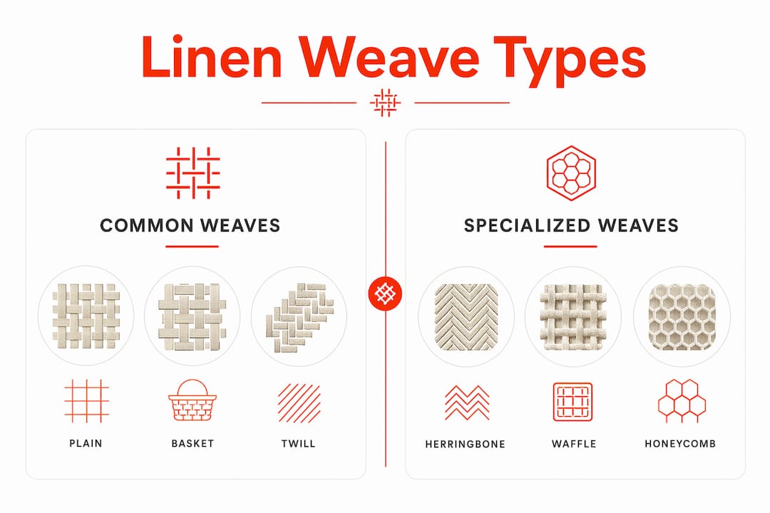 Infographic comparing common and specialized linen weaves