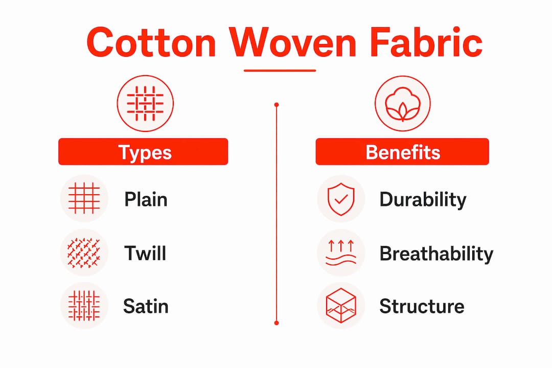 Infographic comparing cotton woven fabric types and benefits
