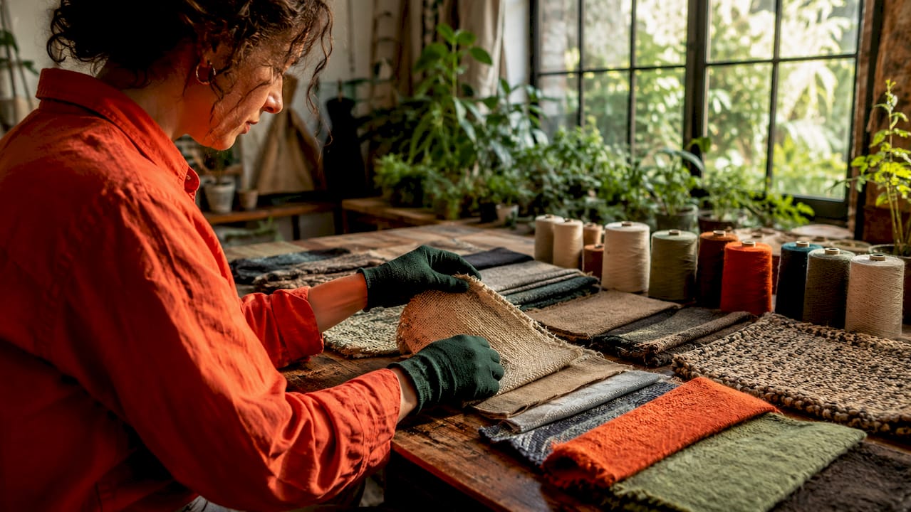 Hands sorting sustainable textile samples
