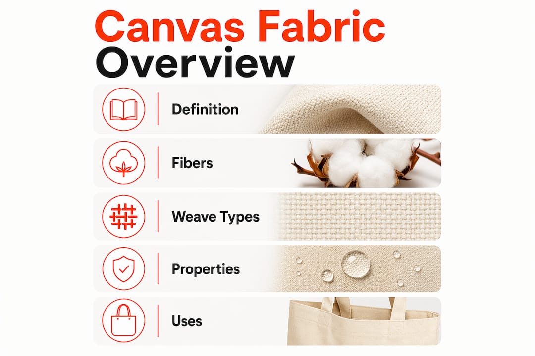 Infographic depicting canvas fabric overview and key points
