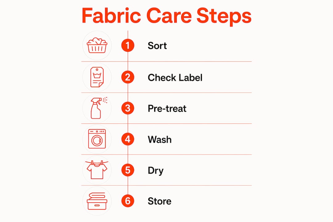 Infographic illustrating fabric care cleaning steps