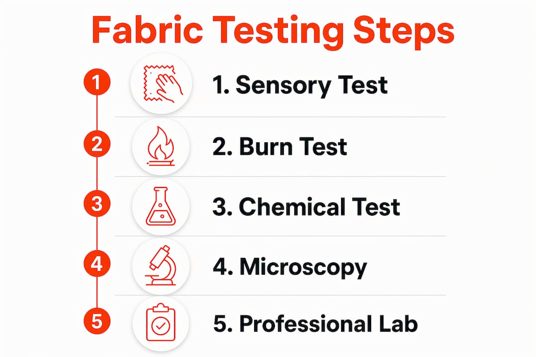 Infographic showing five steps of fabric authenticity testing