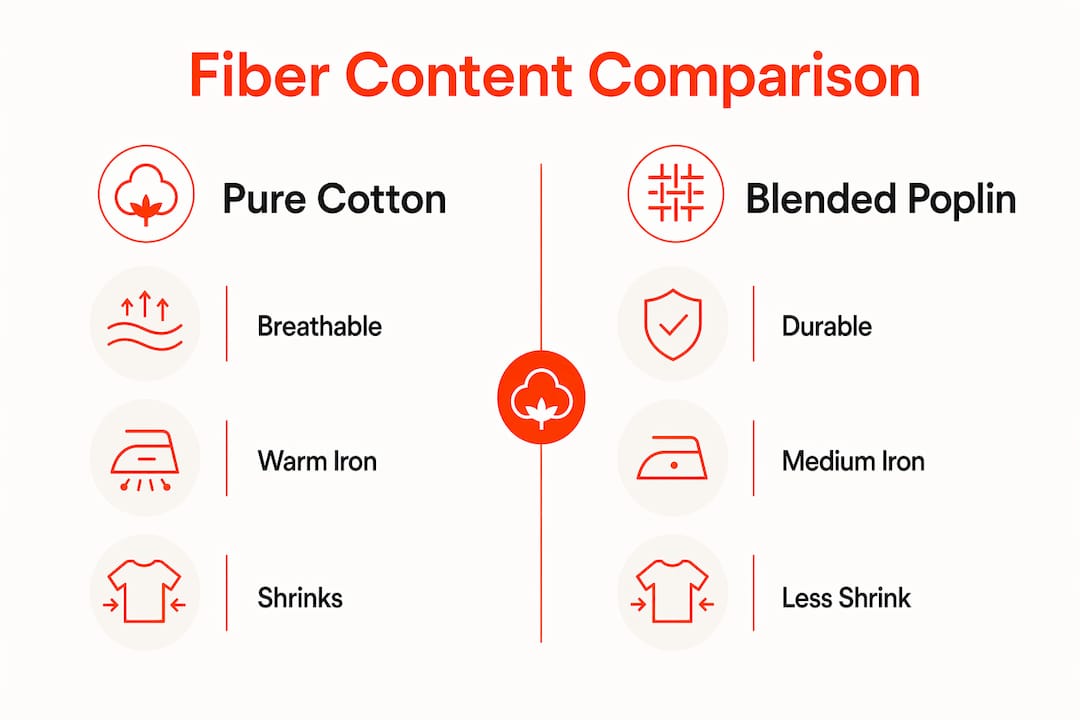 Infographic comparing pure cotton and blended poplin fibers