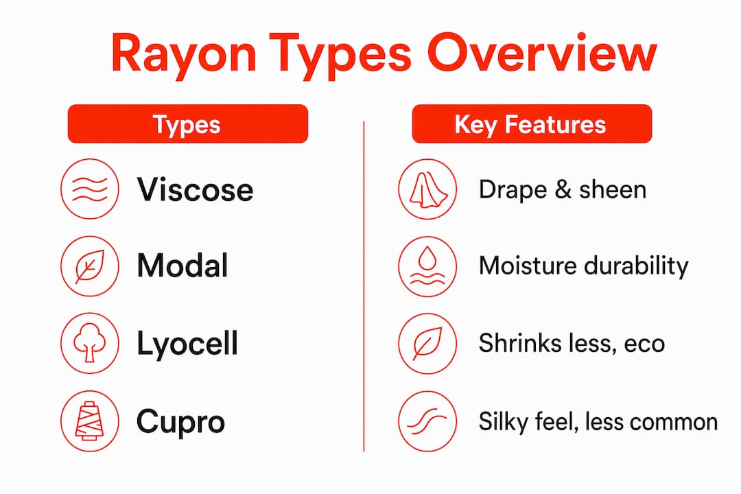 Infographic comparing four main types of rayon fabric
