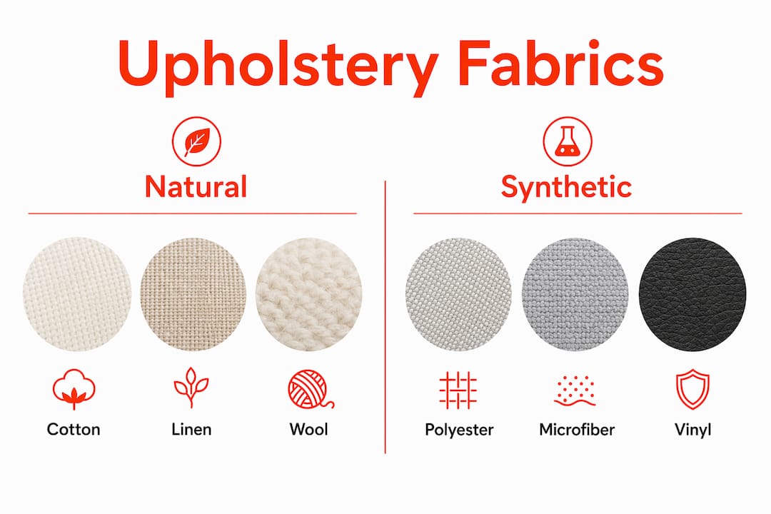 Infographic comparing natural and synthetic upholstery fabrics