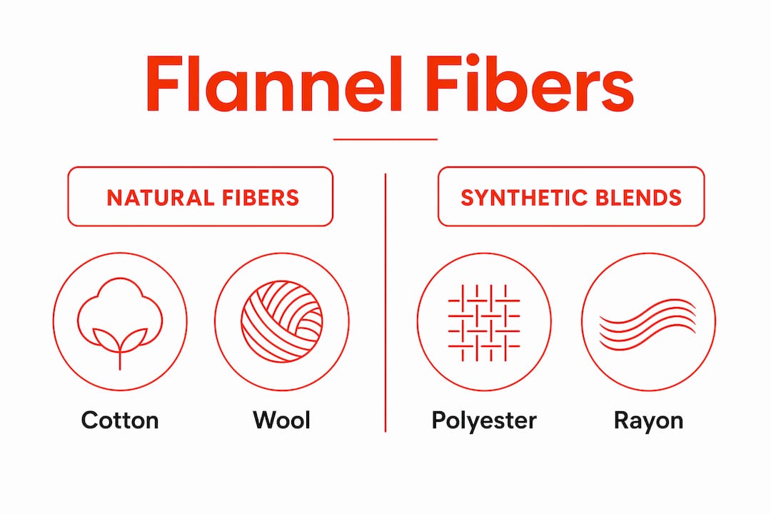 Infographic comparing natural and synthetic fibers in flannel fabric
