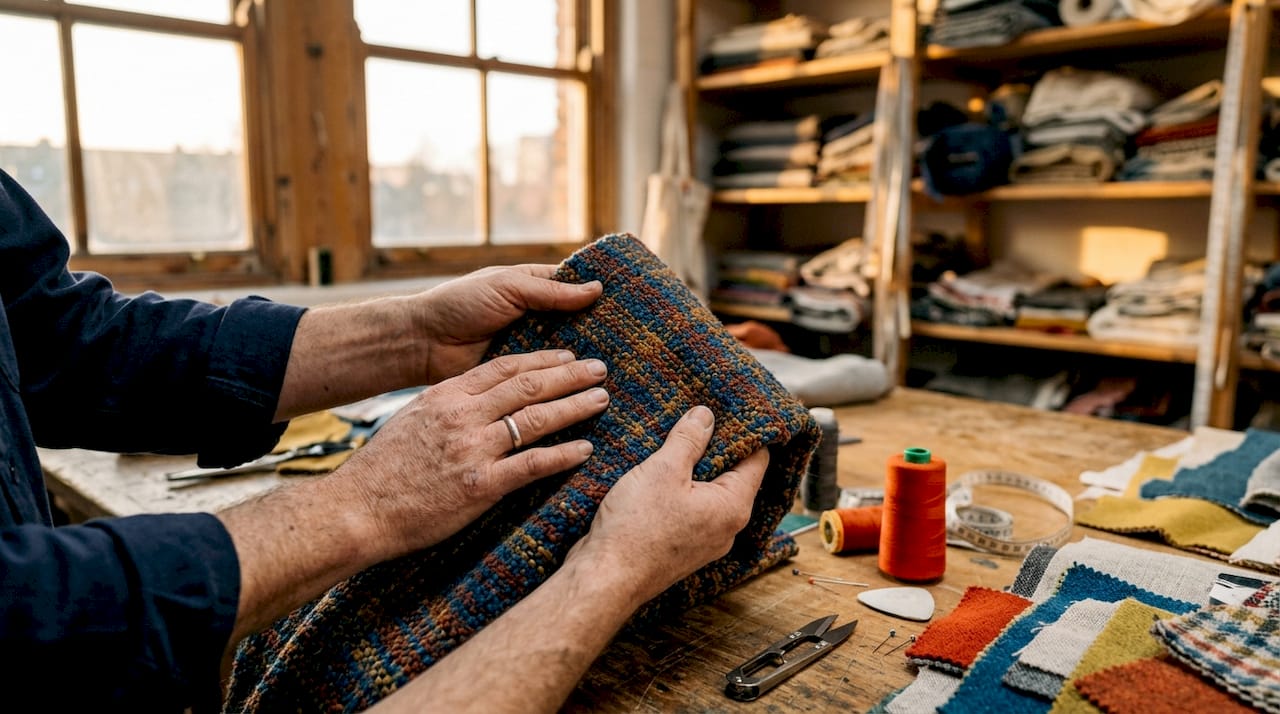 Close-up of upholstery fabric durability testing in lab