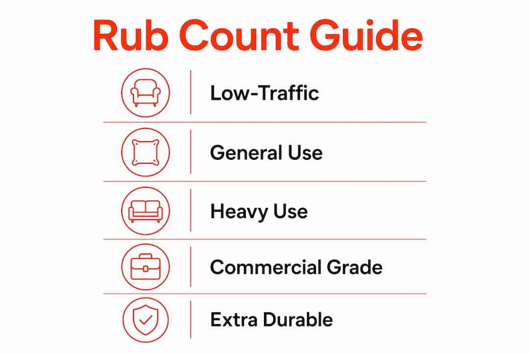Infographic illustrating sofa fabric rub count tiers