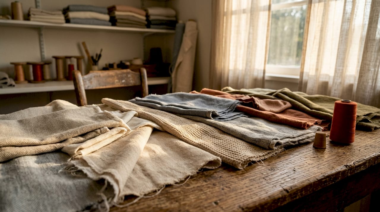 Close-up of cotton and polyester fabric textures