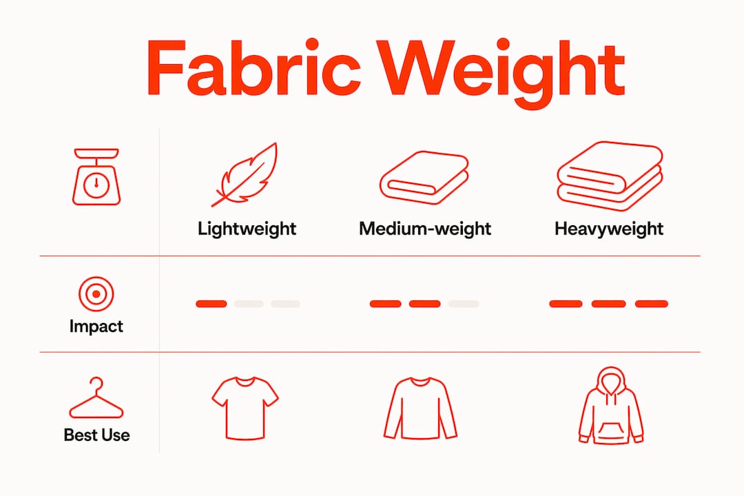 Infographic explaining fabric weight categories and uses