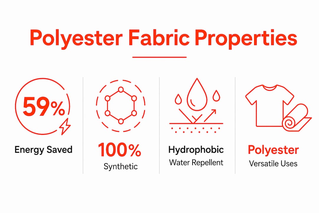 Infographic showing key polyester fabric properties and statistics