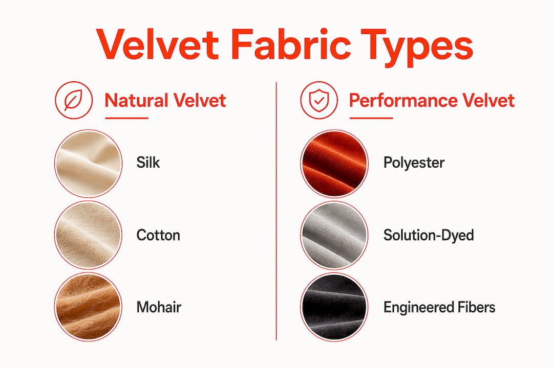 Infographic comparing natural and performance velvet types