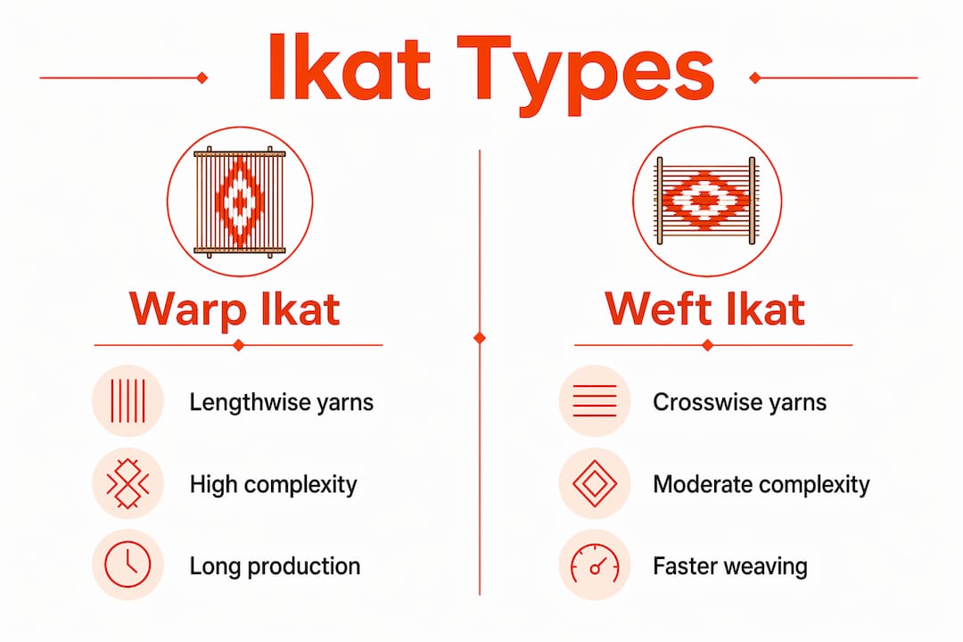 Infographic comparing warp and weft ikat fabric types