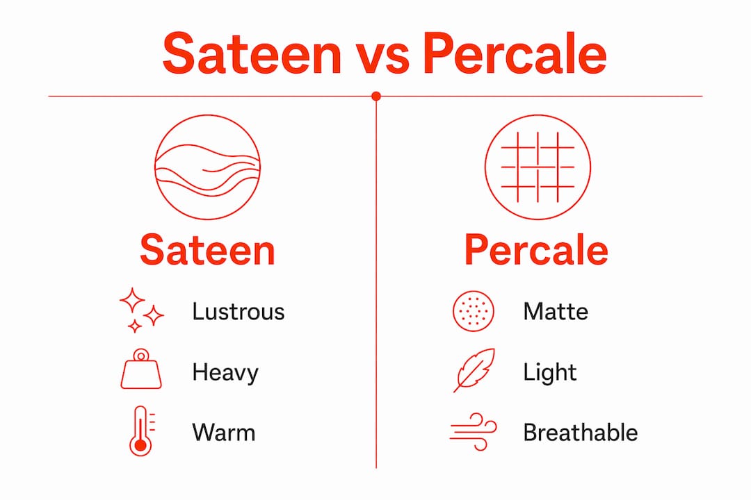 Infographic comparing sateen and percale fabric characteristics