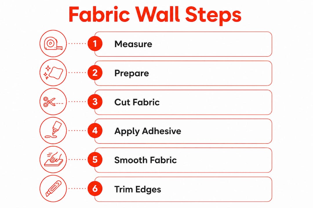 Infographic showing fabric accent wall installation steps