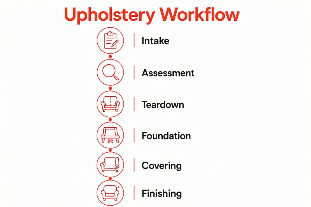 Infographic illustrating upholstery professional workflow steps