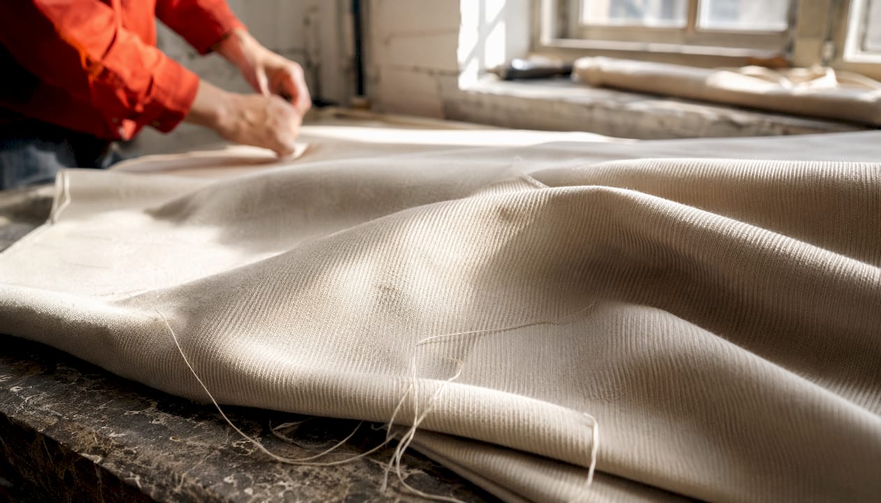 Close-up of poly-cotton twill fabric texture