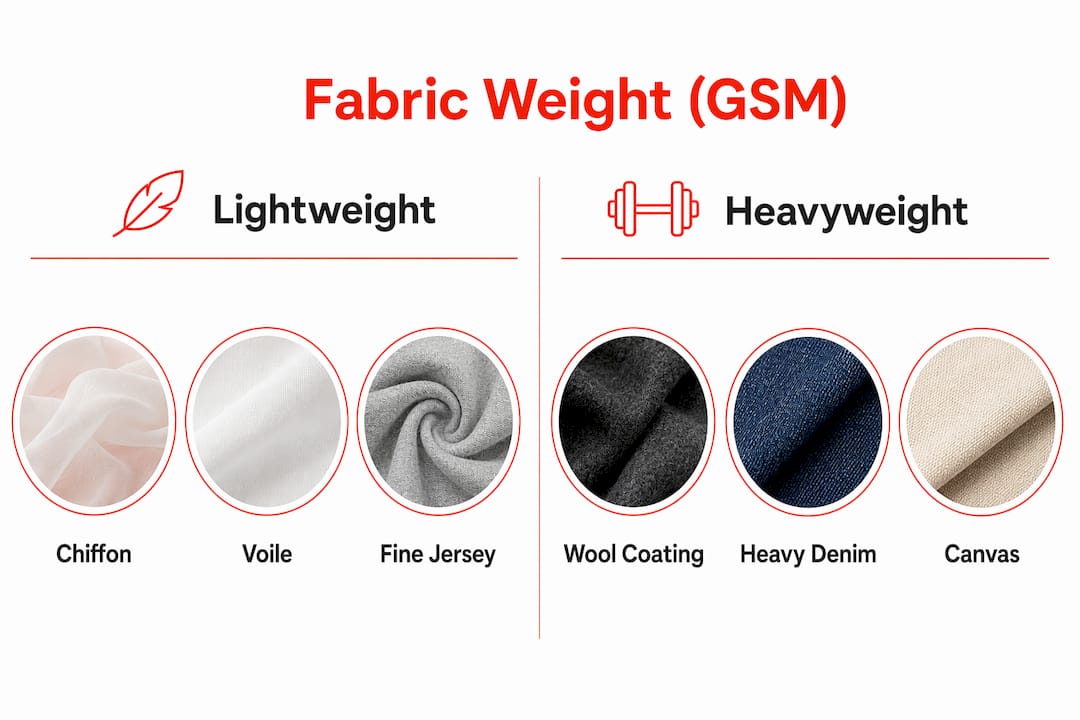 Infographic comparing lightweight and heavyweight fabrics