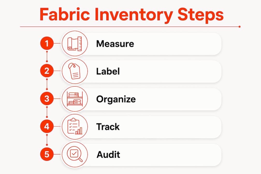 Infographic showing fabric inventory management steps