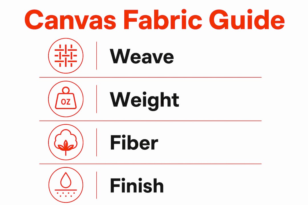 Infographic showing key specs and types of canvas fabric