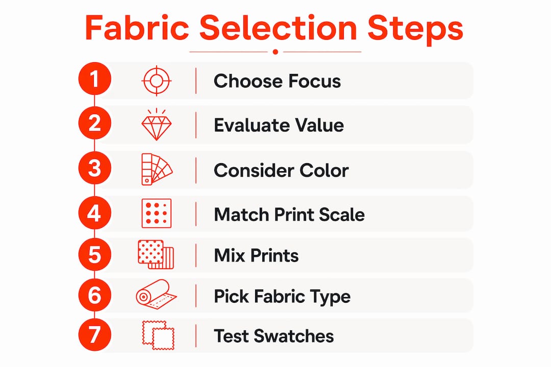 Infographic showing quilt fabric selection steps
