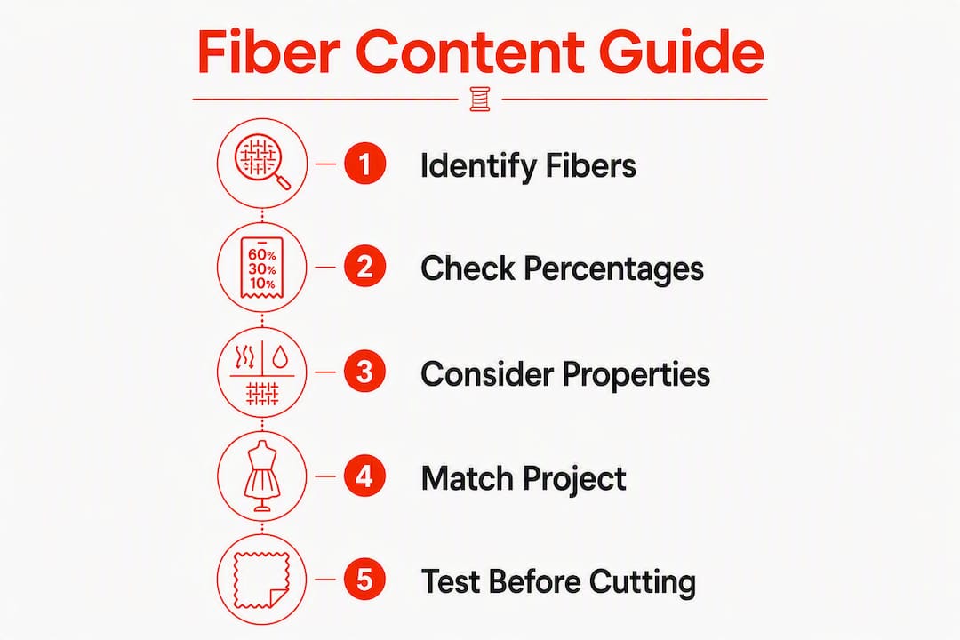 Infographic showing steps to understand fiber content for sewing