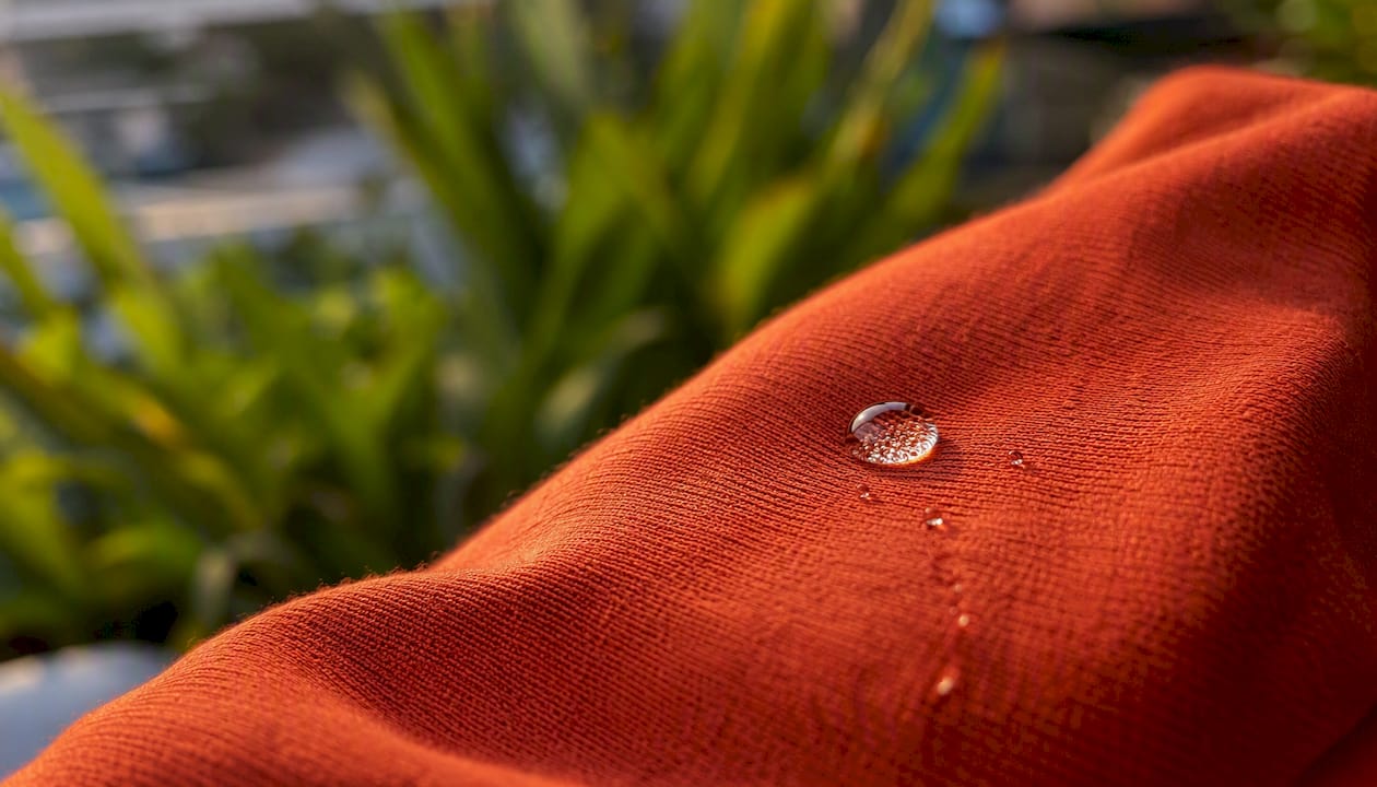 Water beading on modal fabric surface