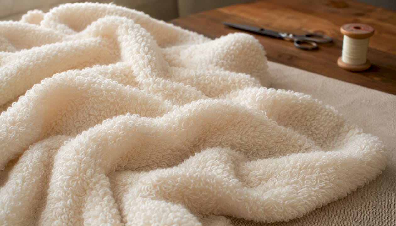 Close-up of cotton fleece knit fabric texture