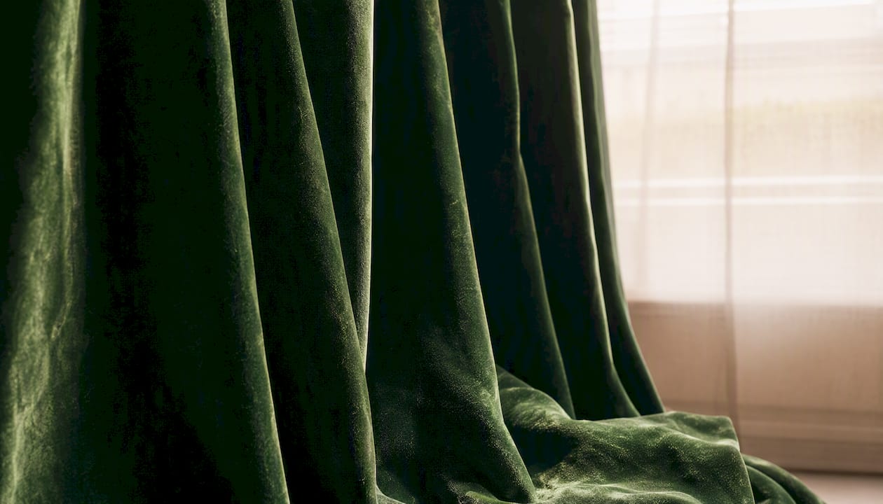 Close-up of folded velvet curtain fabric