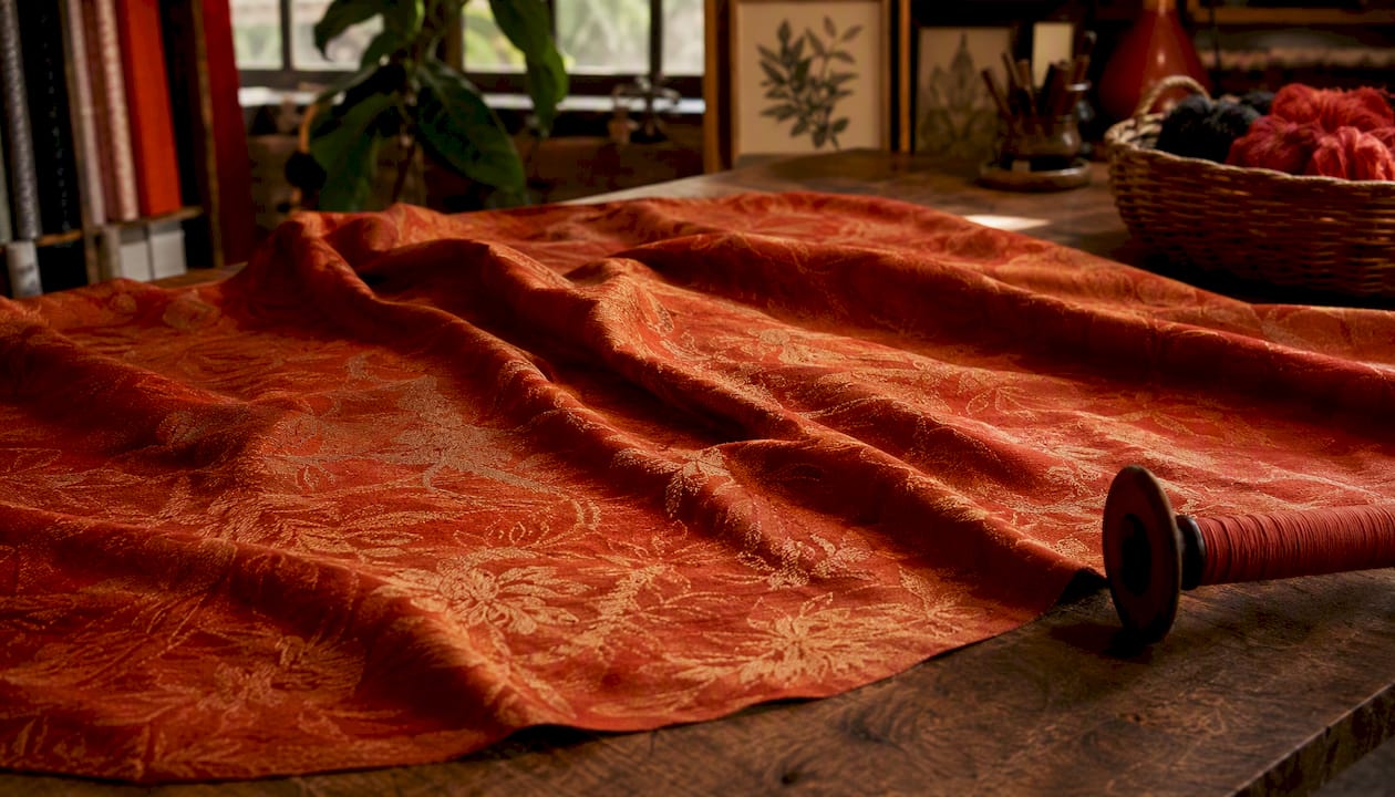 Close-up of jacquard fabric showing sheen and texture