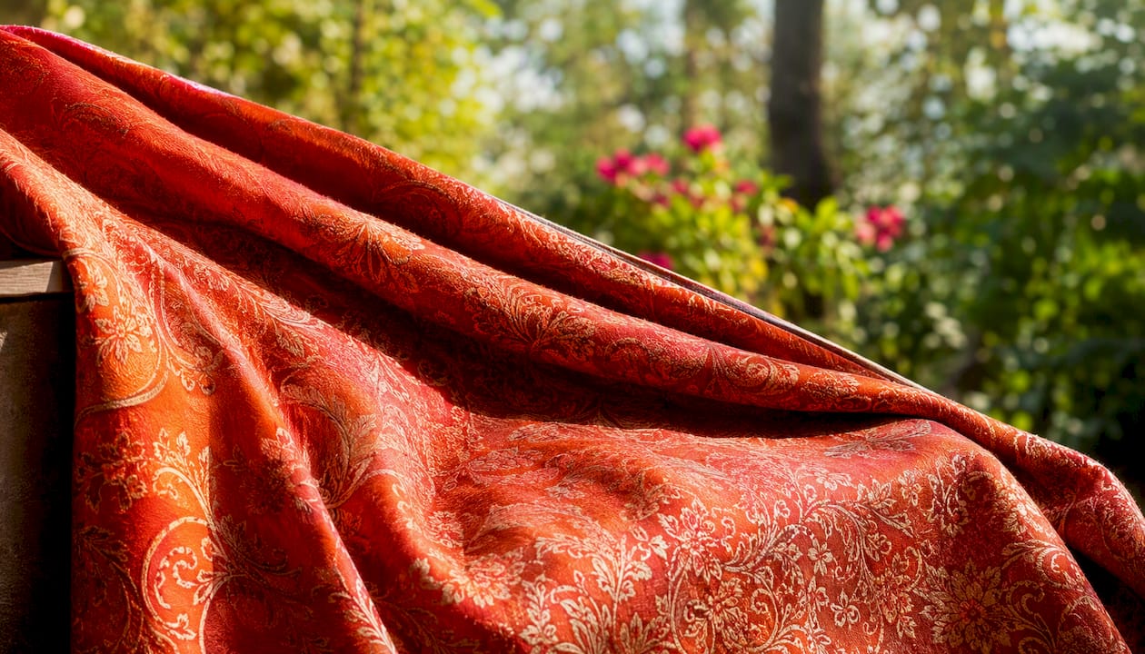 Jacquard fabric glowing under angled light