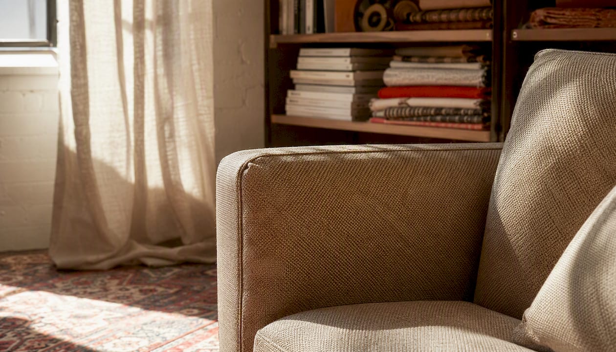 Cotton canvas upholstery and curtains close-up