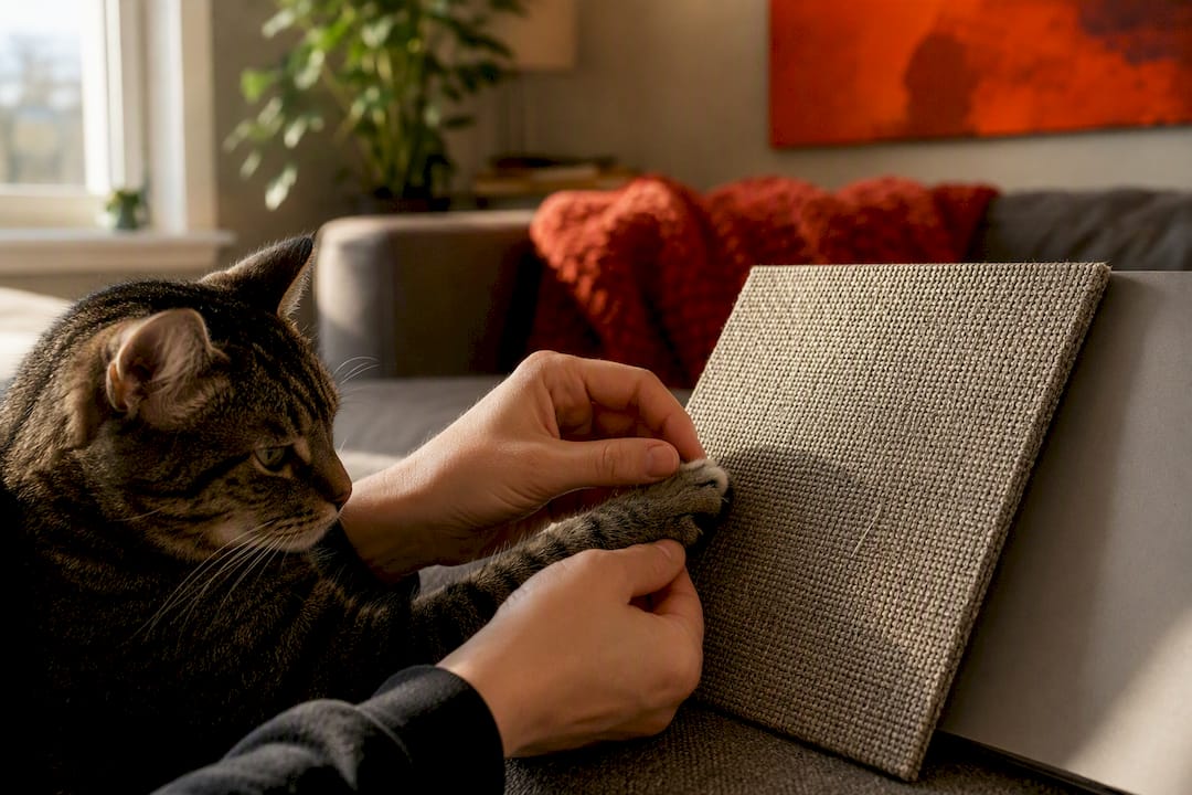 Hand testing performance sofa fabric against claw
