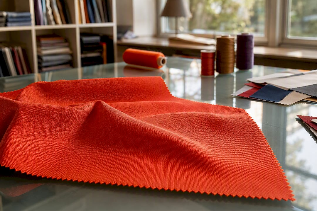 Solution-dyed synthetic fabric close-up draped