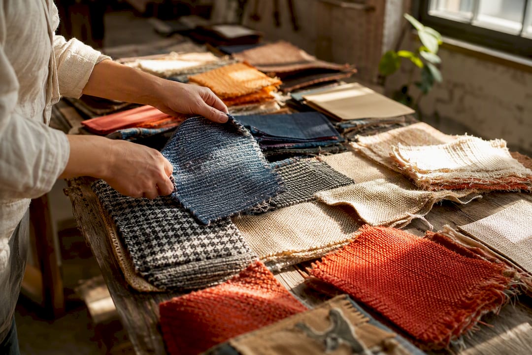 Collection of assorted woven fabric swatches