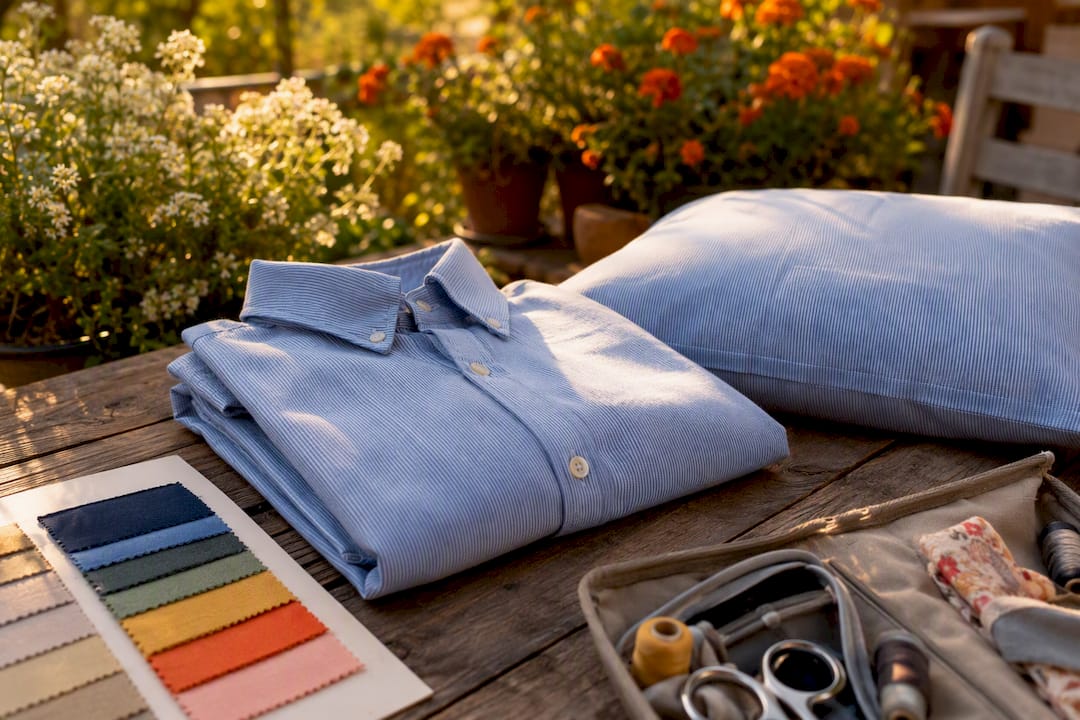 Poplin shirt and pillow cover on table