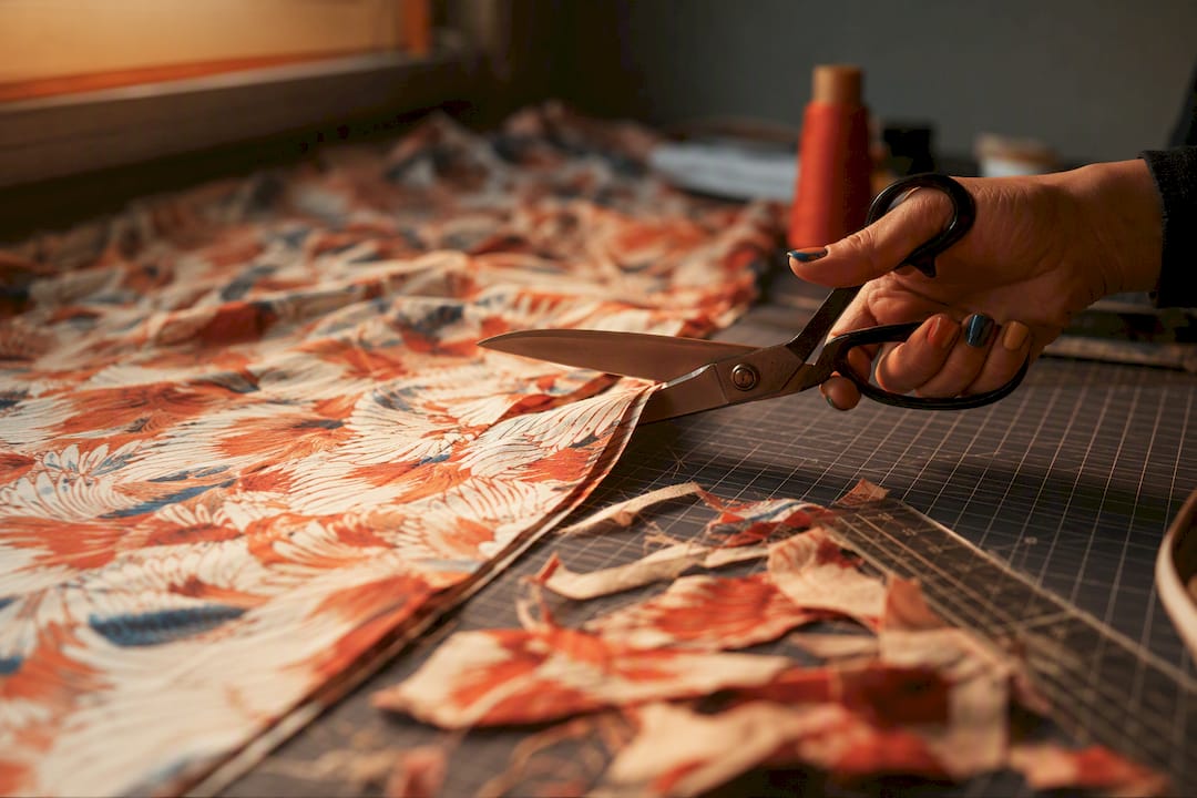 Fabric cutting showing waste allowance for pattern matching