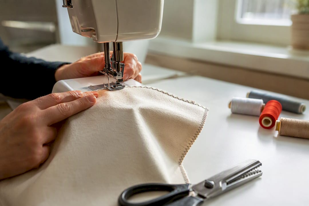 Hand sewing zigzag stitch on fabric edge
