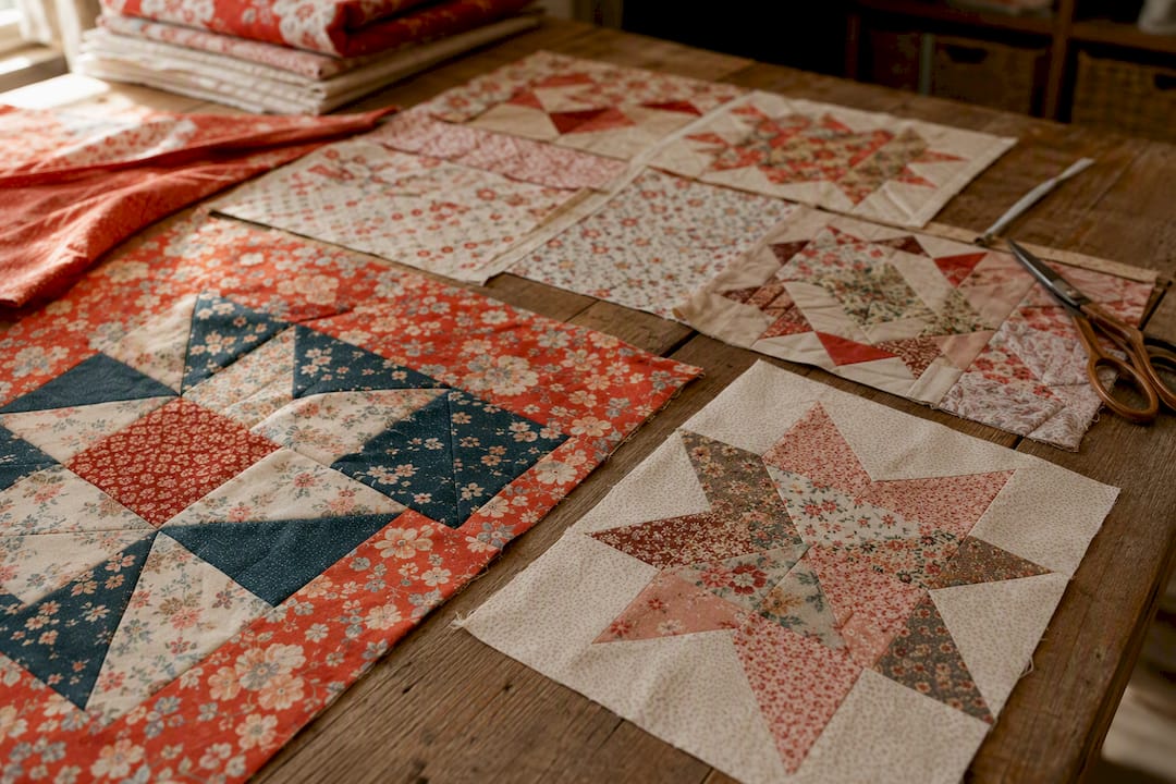 Quilt blocks showing print scales matched to sizes