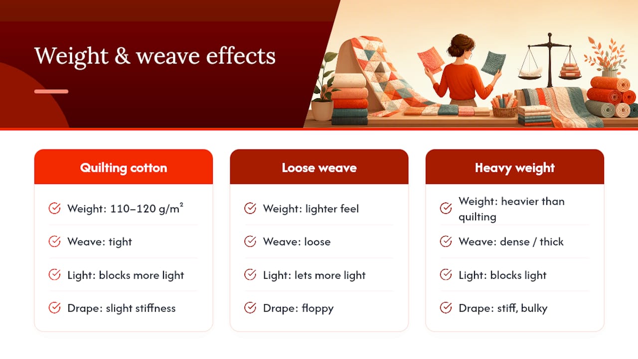 Diagram of fabric weight and thread count effects