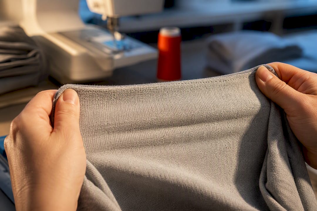 Cotton knit fabric stretched between hands