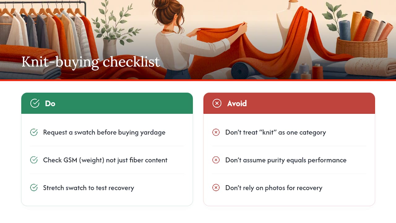 What Sewists Get Wrong About "Just Grabbing a Cotton Knit" — overview diagram