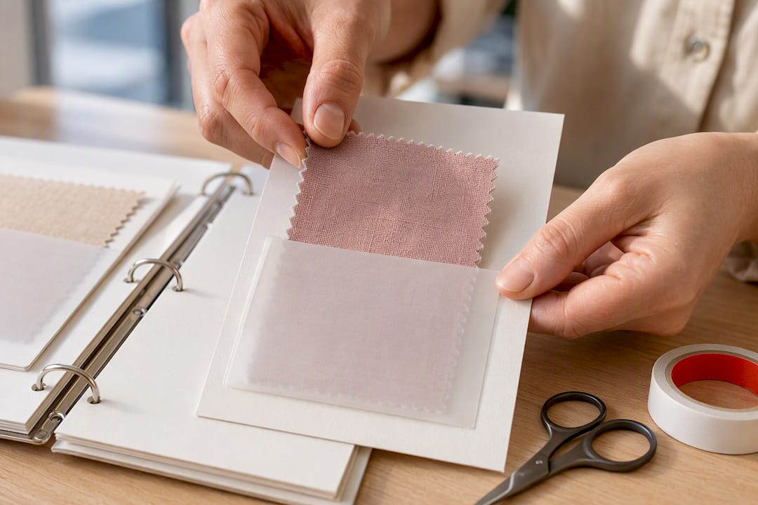 Hands placing fabric into card pocket