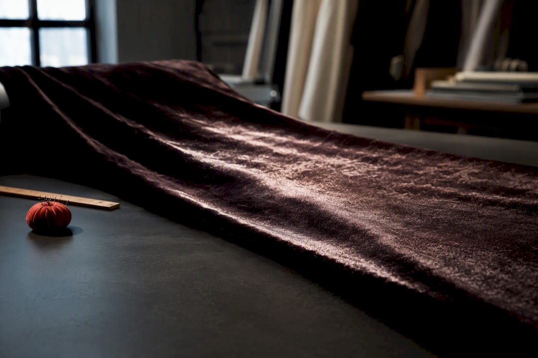 Silk velvet catching dramatic atelier light
