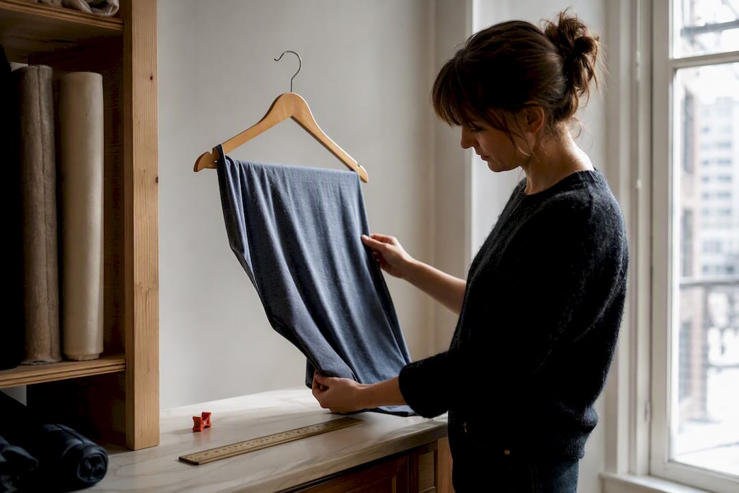 Cotton jersey swatch undergoing drape test
