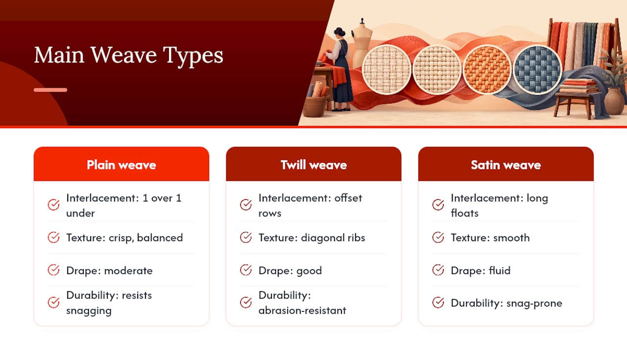 Comparison of plain twill and satin weaves