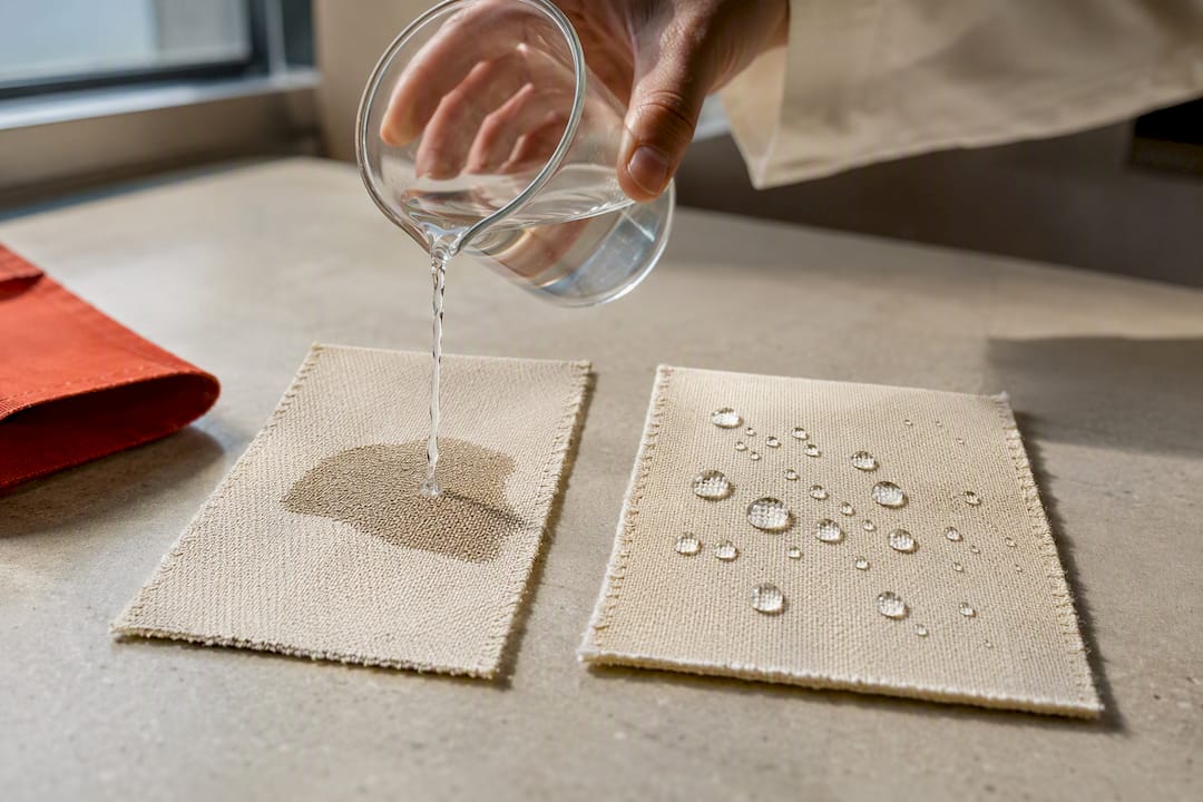 Water beading on treated canvas swatches
