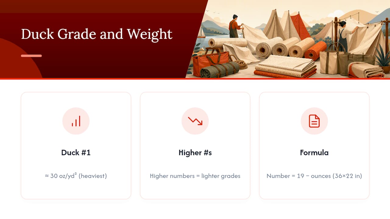 Canvas duck grades compared with fabric weight