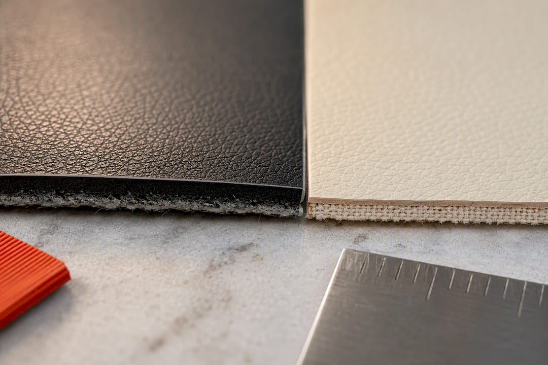 Faux leather coating and backing cross-sections